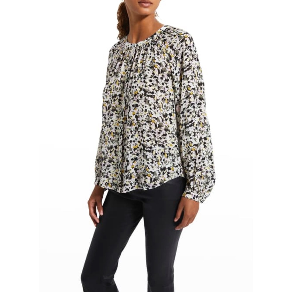Theory Women's Romantic Silk Blouse Multicolor Floral Print Long Sleeve Sz M Top